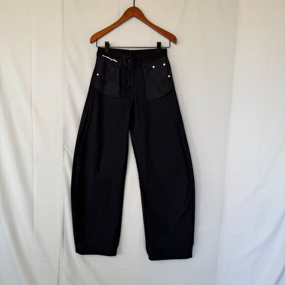 Zara Black 100% Cotton Rigid Denim Curved Horse Shoe Wide Leg Jeans Size 4 - Picture 6 of 10